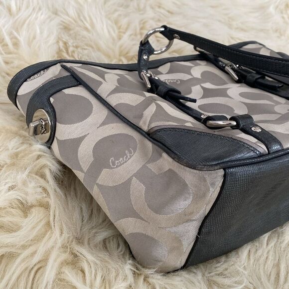 Coach Signature Grey Satin & Leather Shoulder Bag Office siren, Corp Core - Picture 8 of 13